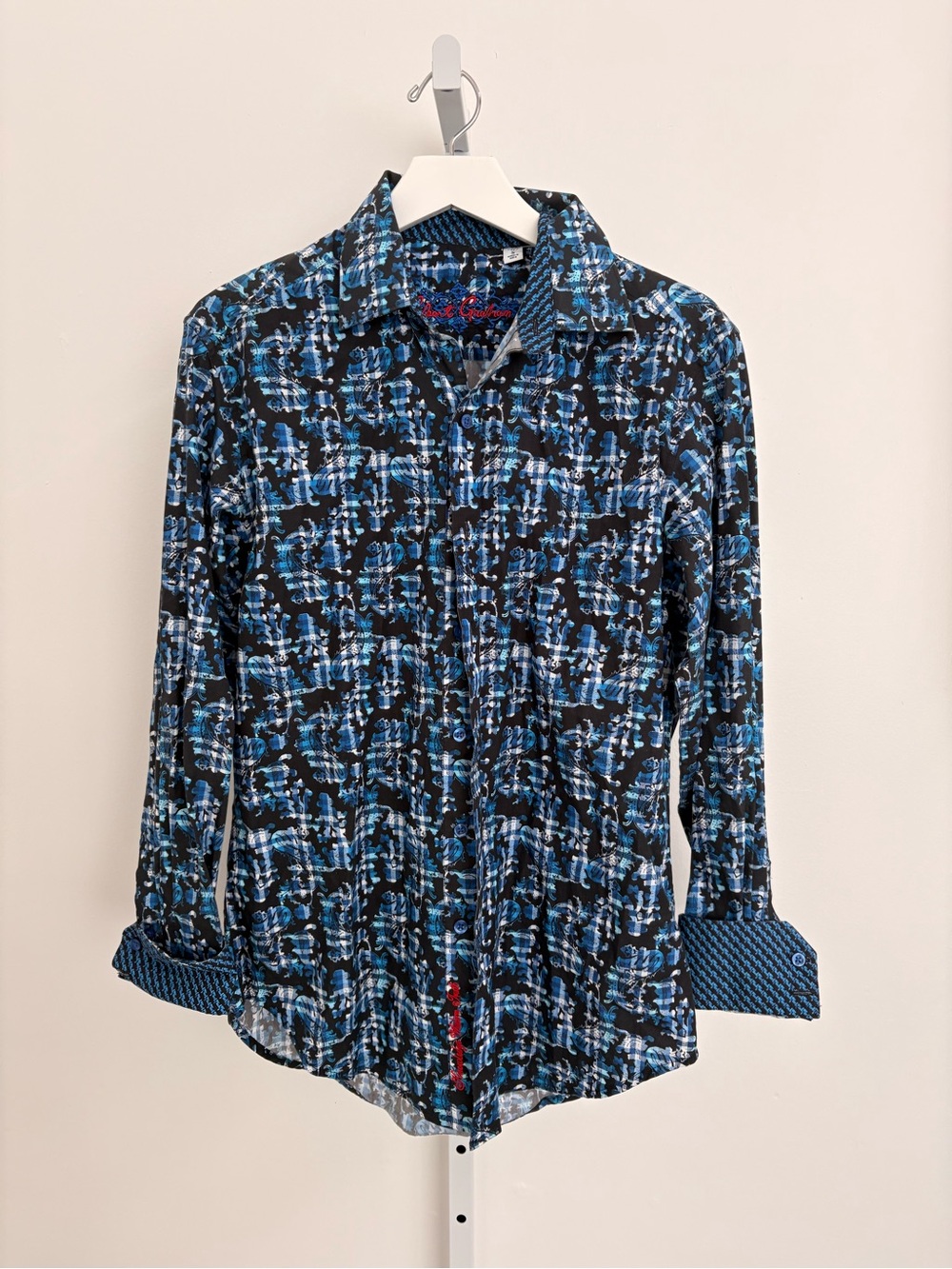 Robert Graham Black and Blue Abstract Print Button-Down Shirt